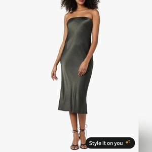 The Drop Danica Liquid Grey Midi Strapless Silhouette Dress